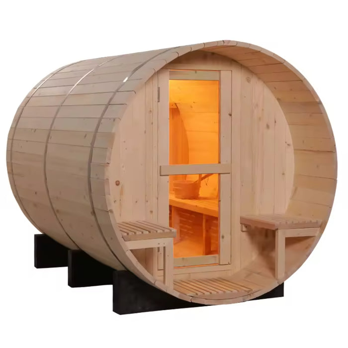 Traditional Outdoor Barrel 6 person Sauna (available in Canadian Red Western Cedar, Nordic Spruce, Or Hemlock) Spruce