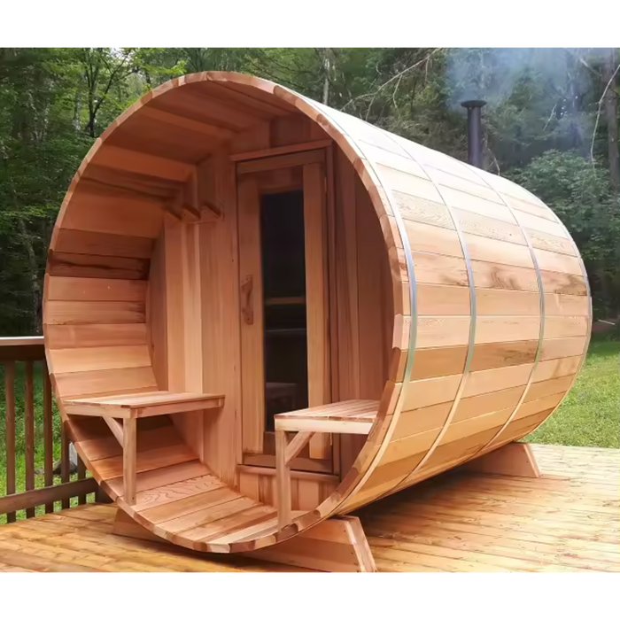 Traditional Outdoor Barrel 6 person Sauna (available in Canadian Red Western Cedar, Nordic Spruce, Or Hemlock) Spruce