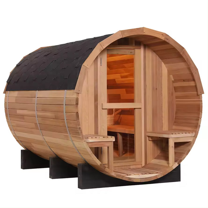 Traditional Outdoor Barrel 6 person Sauna (available in Canadian Red Western Cedar, Nordic Spruce, Or Hemlock) Spruce