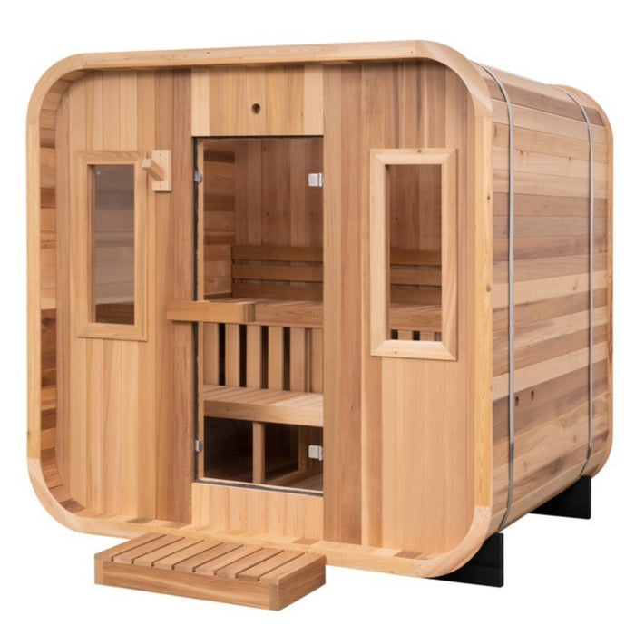 Hot Saunas outdoor Square Barrel Sauna (available in Western Red Cedar, Nordic Spruce, or Hemlock)