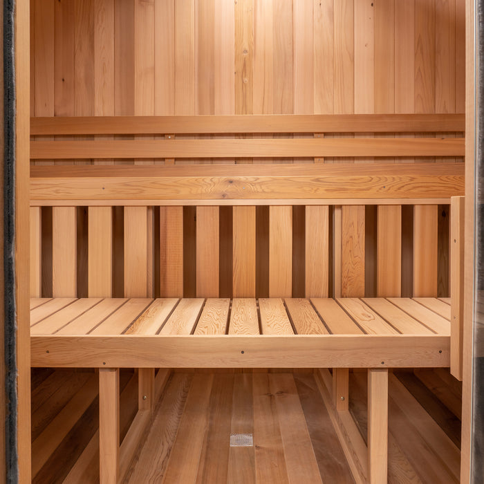 Hot Saunas outdoor Square Barrel Sauna (available in Western Red Cedar, Nordic Spruce, or Hemlock)